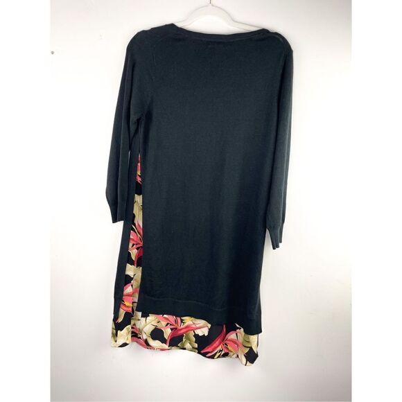 NWT Tommy Bahama Black Lightweight Silk Sweater Mini Dress With Floral Trim and - Picture 5 of 9